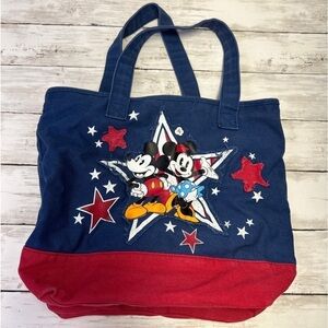 VINTAGE DISNEY STORE MICKEY MINNIE STARS RED WHITE BLUE BAG TOTE SHOULDER
